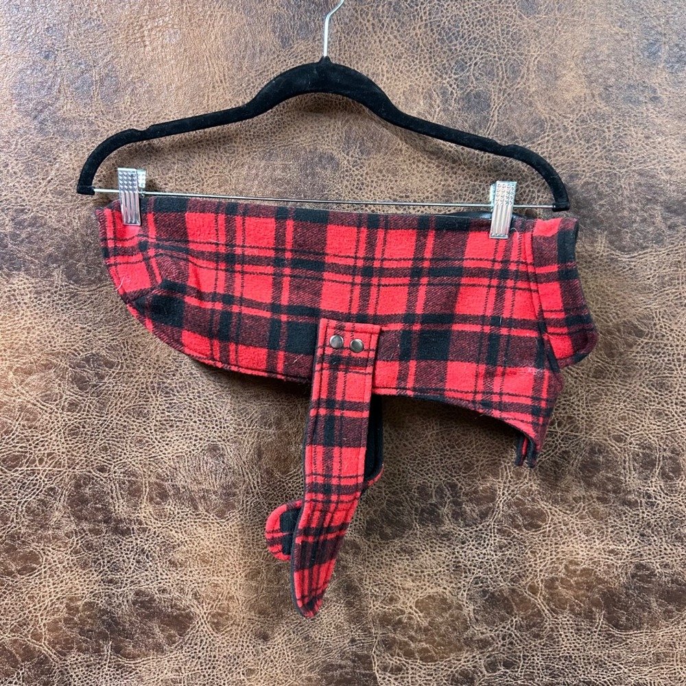 Bailey‎ & Bella Red Black Plaid Dog Pet Jacket Velcro Closure. Faux Leather